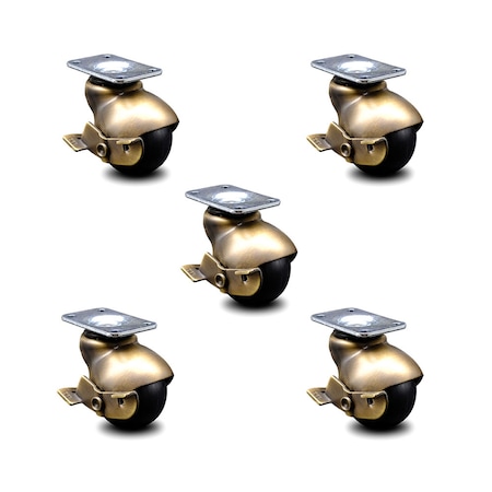 Service Caster 2 Inch Antique Brass Hooded Top Plate Ball Casters with Brakes SCC, 5PK SCC-TP01S20-POS-WA-SLB-5